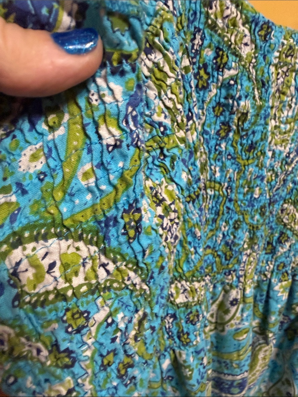 Metropolitan 2X Blue Green Paisley Sundress Smocked Cotton Midi Boho Plus - Picture 5 of 5